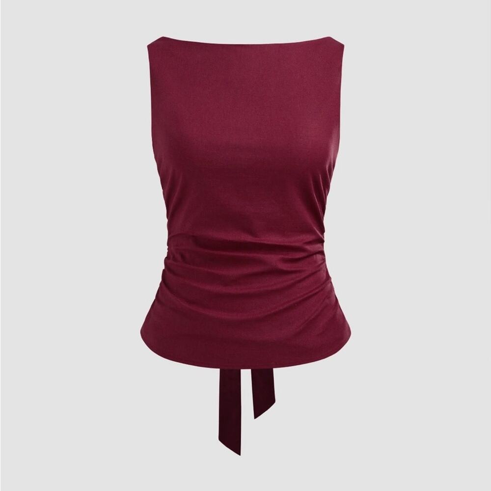 Red Sleeveless Tie Back Blouse